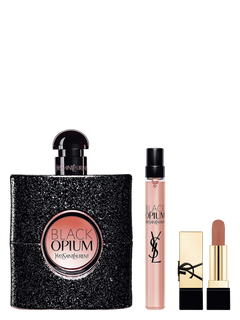 Yves Saint Laurent Black Opium gift set with 90ml Eau de Parfum, 10ml travel spray and mini lipstick