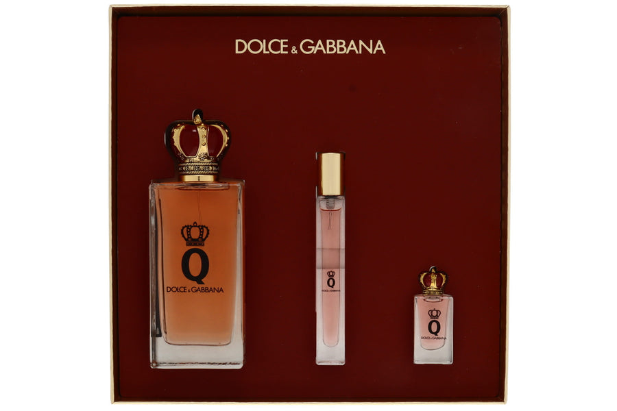 Q by Dolce & Gabbana gift set — 100ml Eau de Parfum, 10ml travel spray and 5ml miniature